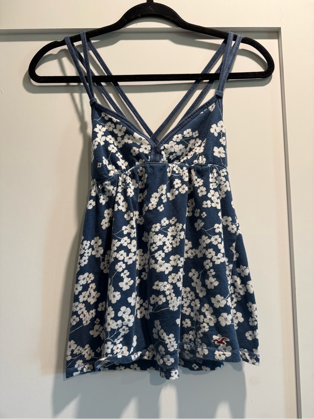 Vintage Y2K Hollister Navy Blue Floral Double-Strap babydoll Camisole
